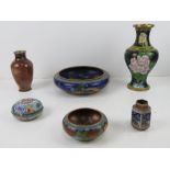 Six items of assorted late 19th / early 20th century Cloisonné including vase, bowl,