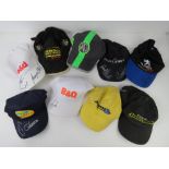 A quantity of nine assorted baseball caps inc motoring themed, of which six are hand signed.
