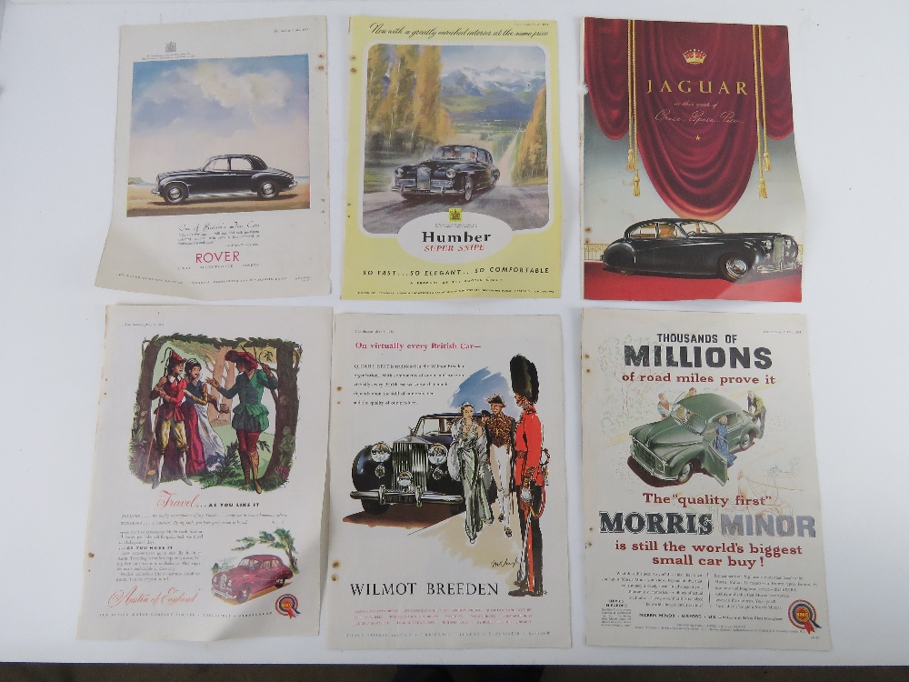 Six original 1950s motoring magazine car manufacturer adverts including Rover, Humber Super Snipe, - Image 2 of 3
