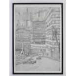 Print from a pencil sketch by Alan Stammers 'The Monaco Grand Prix' heading up to Casino Square