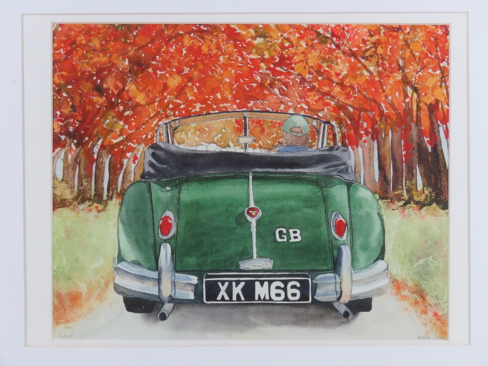 Print; study of the rear of a vintage Jaguar XK Drophead in autumnal setting, - Bild 2 aus 4