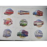A quantity of sixteen coach and bus themed full colour lithographs by Corgi Toys Ltd,