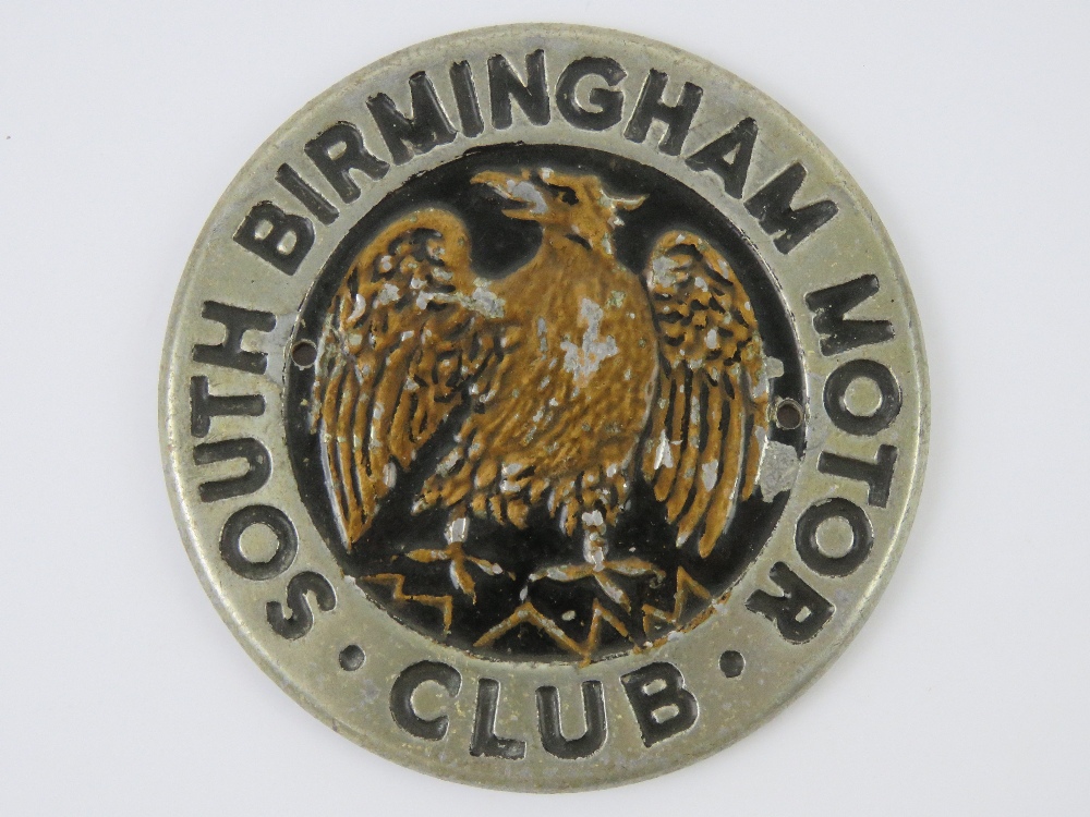 A rare South Birmingham Motor Club car badge, numbered 172, black and bronze coloured paint, 10.