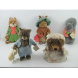 Beatrix Potter World of Peter Rabbit plush toys being; Tom Kitten, Squirrel Nutkin, Benjamin Bunny,