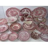 A quantity of assorted red and white ceramics inc Masons Vista pattern, Wedgwood of Etruria plates,