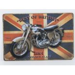 A contemporary metal BSA golden flash sign, 30 x 20cm.