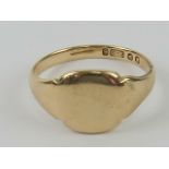 A 9ct gold signet ring, unengraved, hallmarked for London, size L, 2.6g.