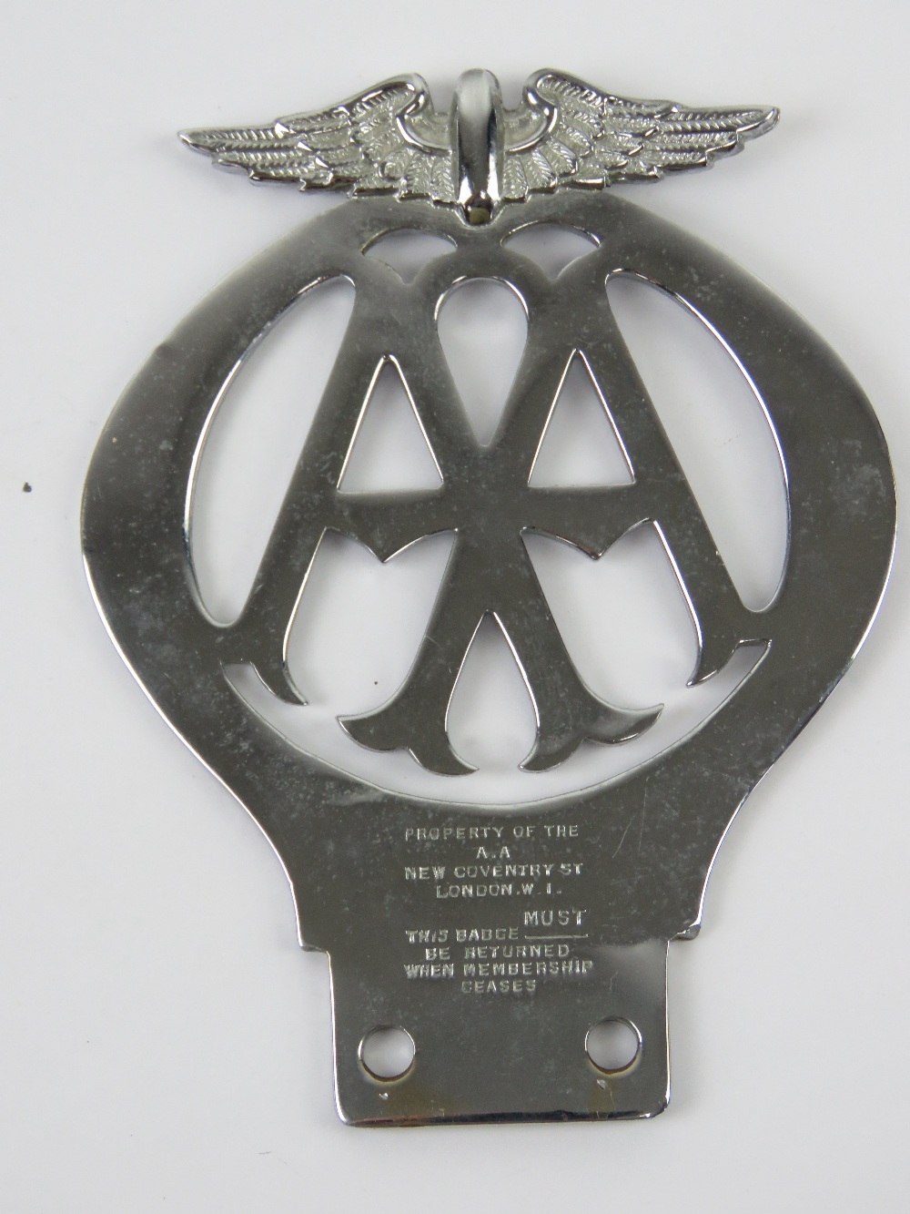 A c1972-73 chromed AA badge No65303H, 9.5cm wide. - Bild 2 aus 3