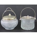 Two good cut glass wafer / biscuit barrels, each with nickel plated lids and handles.