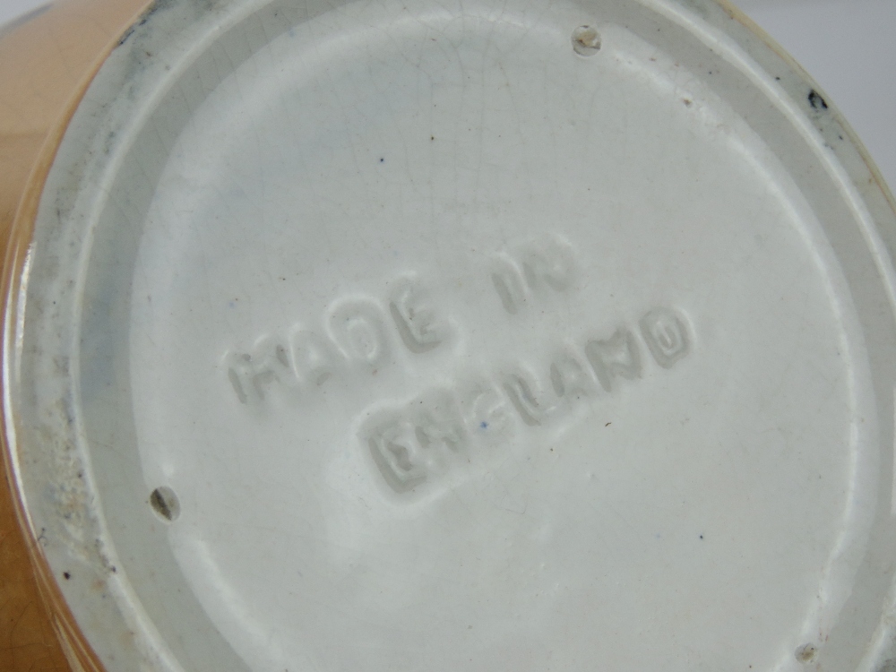 Two ceramic pearlescent wafer / biscuit barrels each with wicker handle and fruit design upon. - Image 3 of 6