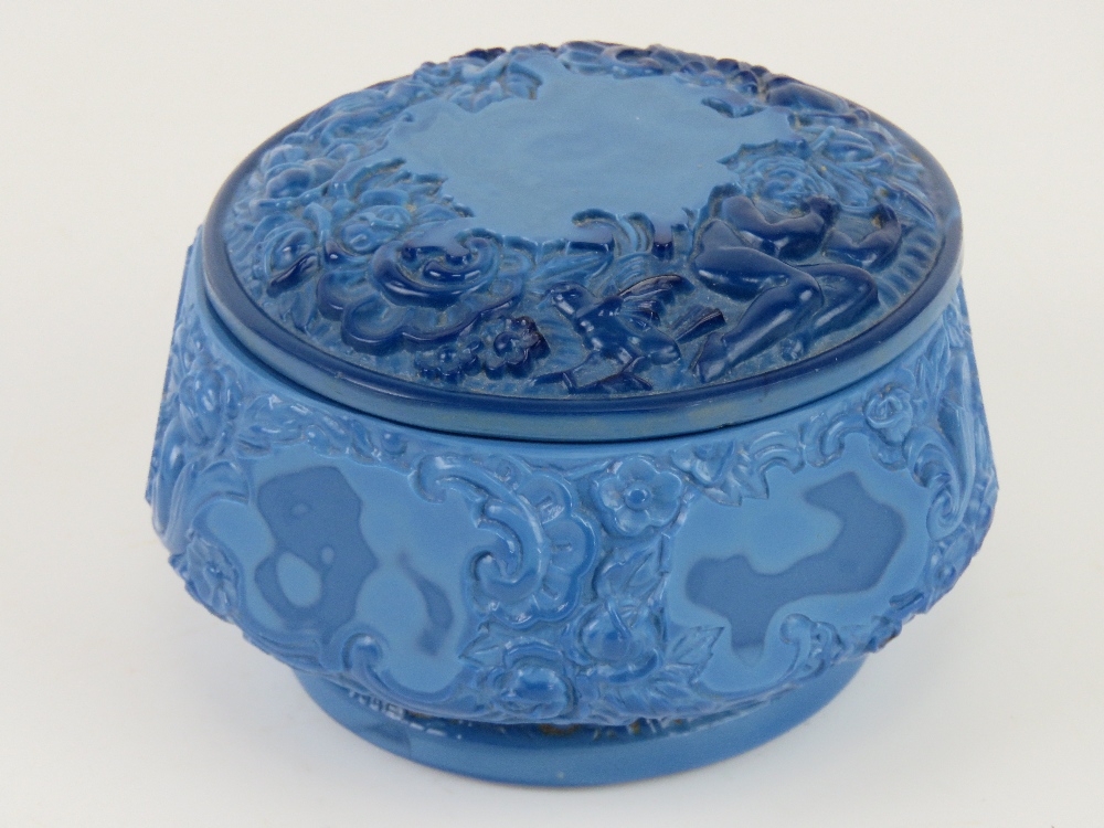 An Art Deco Czechoslovakian Bohemian lapis lazuli opaque glass lidded pot,