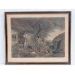 Print; The Warrener, painted by George Moreland, engraved by William Ward, within Hogarth frame,