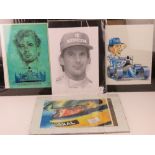 Four contemporary frame less framed Ayrton Senna prints.