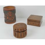 A delightful British India mahogany box inlaid with brass (10 x 10 x 5cm) together with a reeded