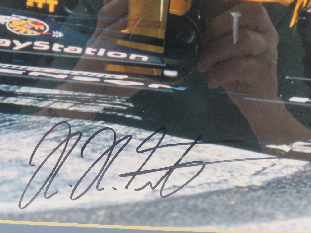 A framed colour photographic print of a Jordan racing car No8, signed Heinz-Harald Frentzen below, - Bild 3 aus 3