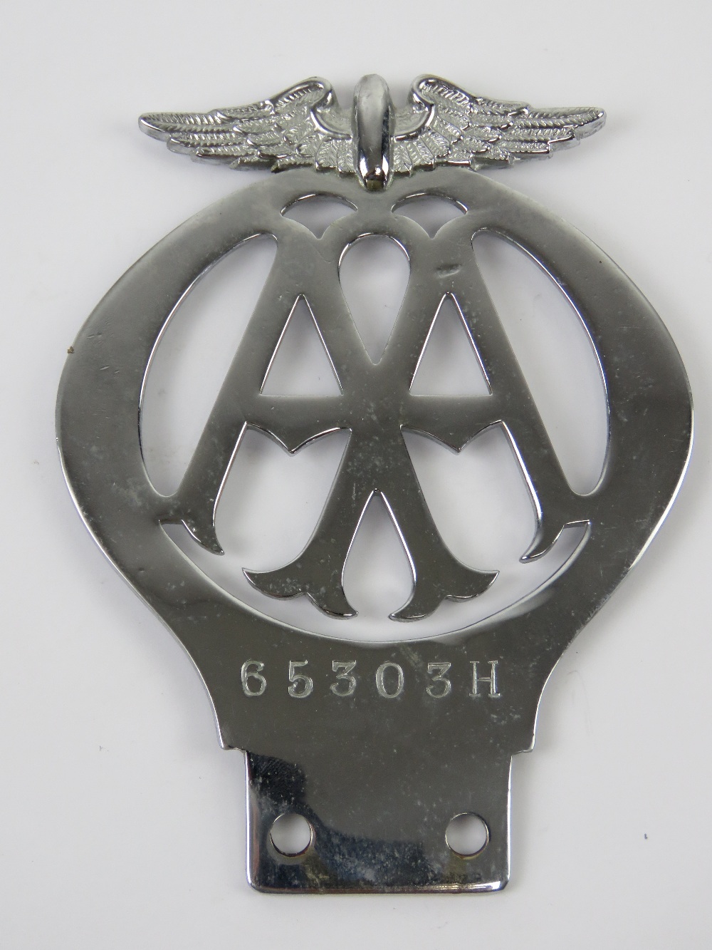 A c1972-73 chromed AA badge No65303H, 9.5cm wide.