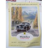 Six original 1950s motoring magazine car manufacturer adverts including Rover, Humber Super Snipe,