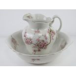 A two-piece transfer printed wash jug and basin set.