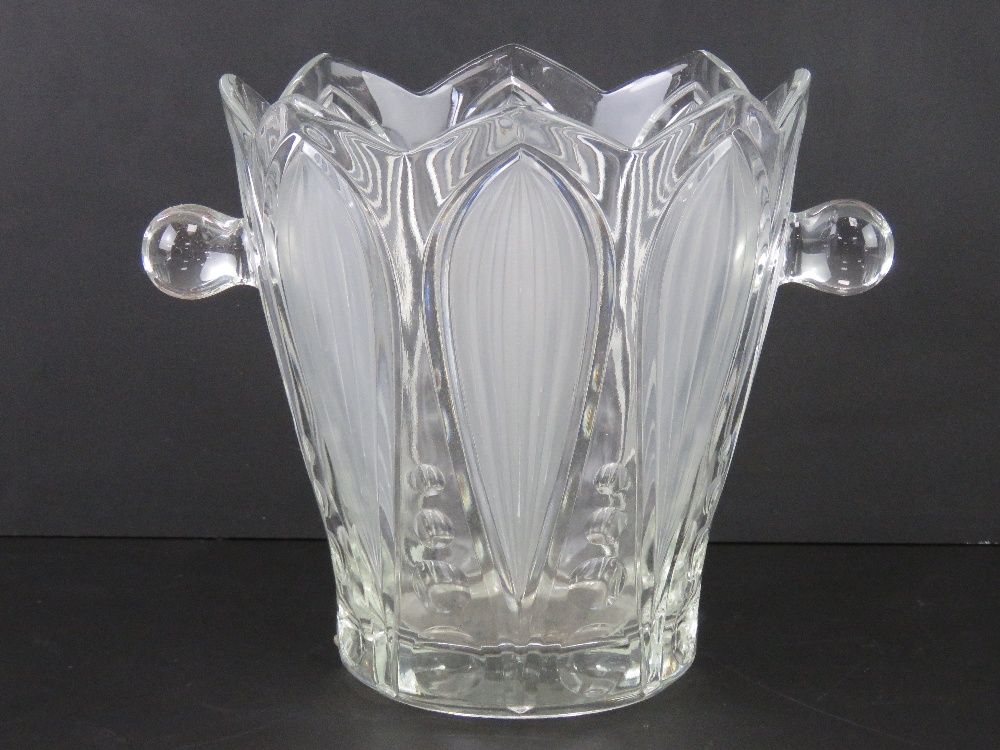 A vintage pressed glass champagne ice bucket approx 29cm wide inc end handles.