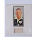 A enlarged Players Cigarette card featuring the cricketer Len Hutton with inset signature under.