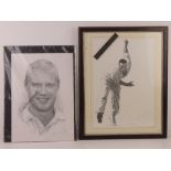 A signed print of Wes Hall, West Indian cricketer,