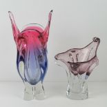 Two art glass vases, one in the form of a stylised calla lily standing 22.
