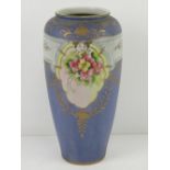 A handpainted blue ground and gilded Noritake shoulder vase bearing green back stamp c1908,