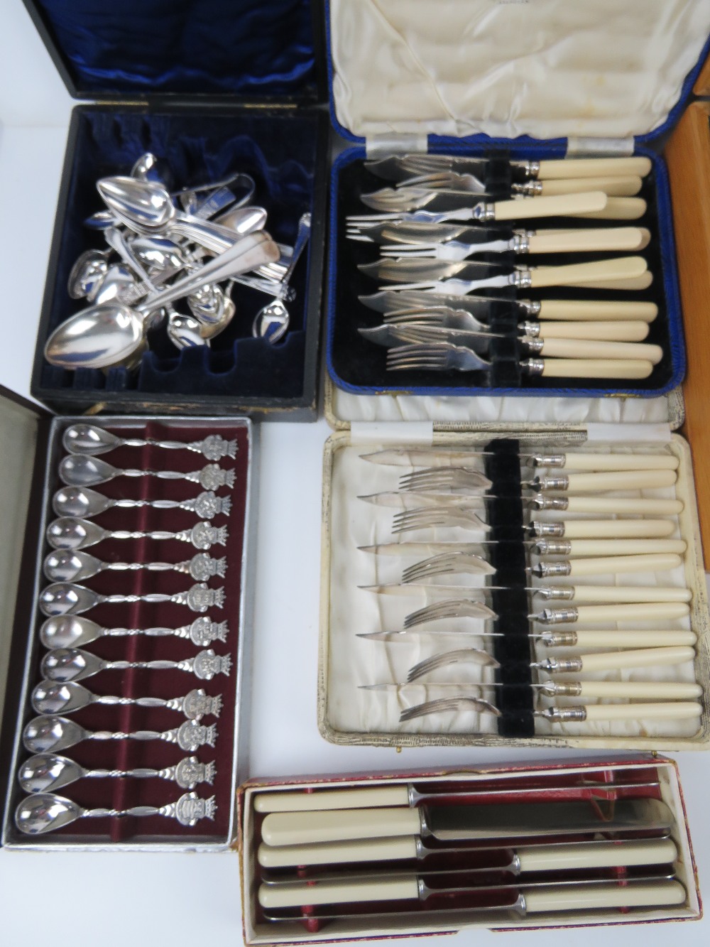 A large quantity of assorted silver plated and other cutlery including part set in wooden canteen, - Image 2 of 7