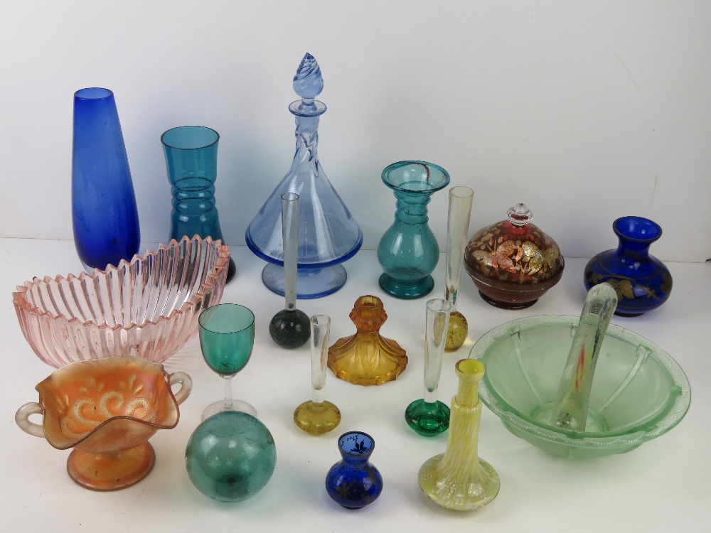 A quantity of assorted 20th century glassware including; stem vases, silver overlaid miniature vase,