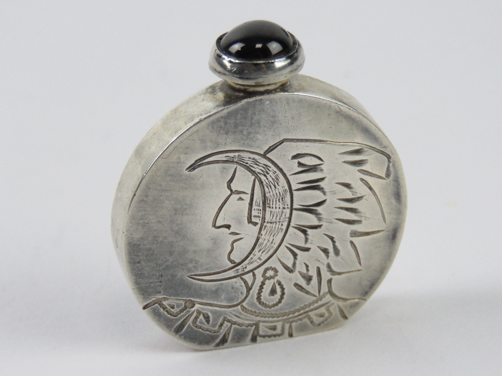 A Native American (Navaho style) sterling 925 silver miniature perfume bottle having makers mark MR,