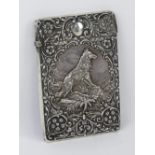 A delightful HM silver card case 'On Guard' featuring dog looking out across valley,