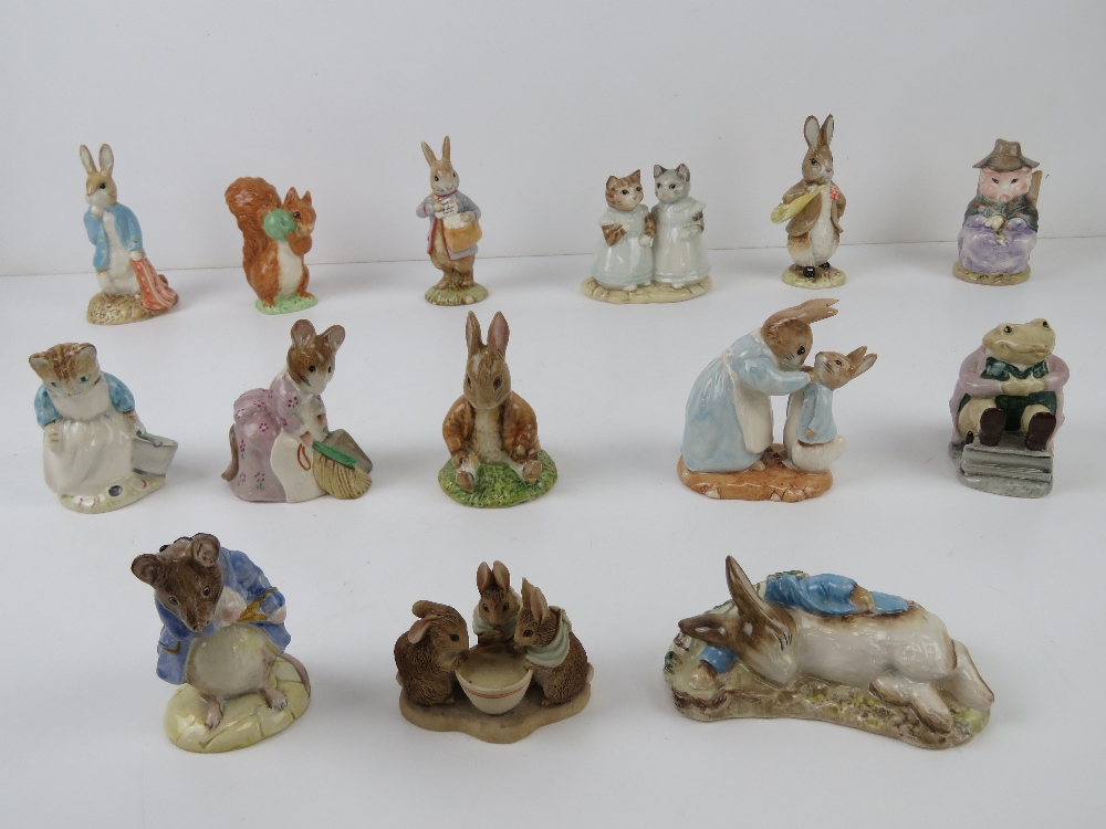 Beatrix Potter Royal Albert figurines including; Squirell Nutkin, Peter in the Goosebury net,