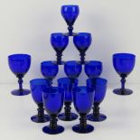 A quantity of Bristol Blue glassware including a pair of wine glasses, pair of liqueurs,
