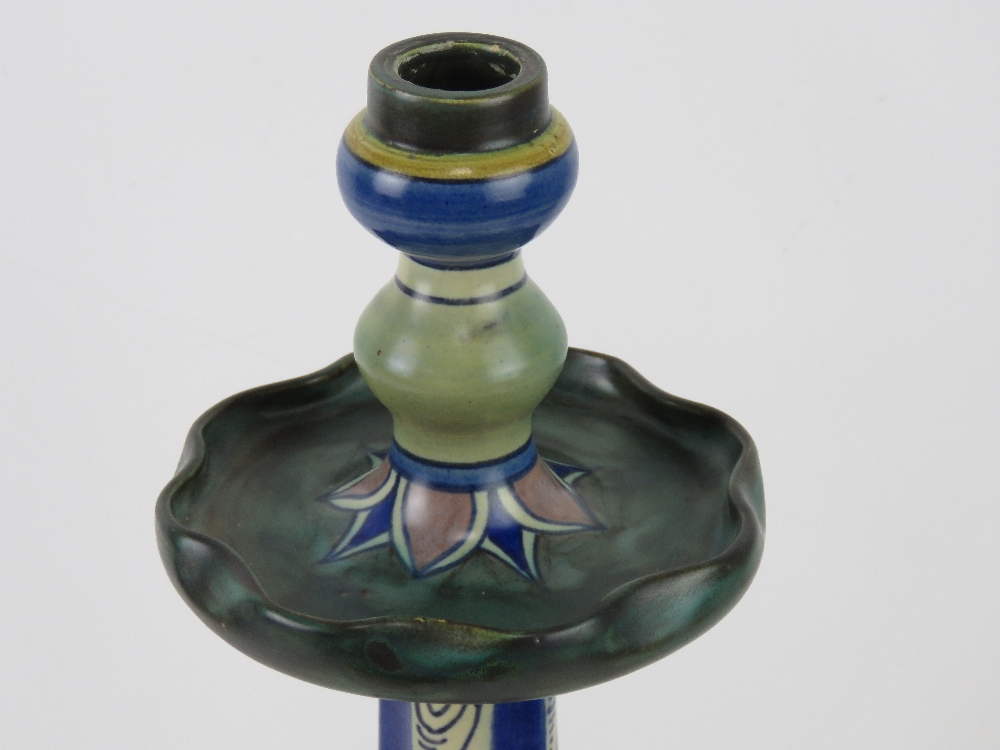 A ceramic table lamp base in blue and green ground marked Damascus Holland 0124/2 to base and - Image 3 of 3