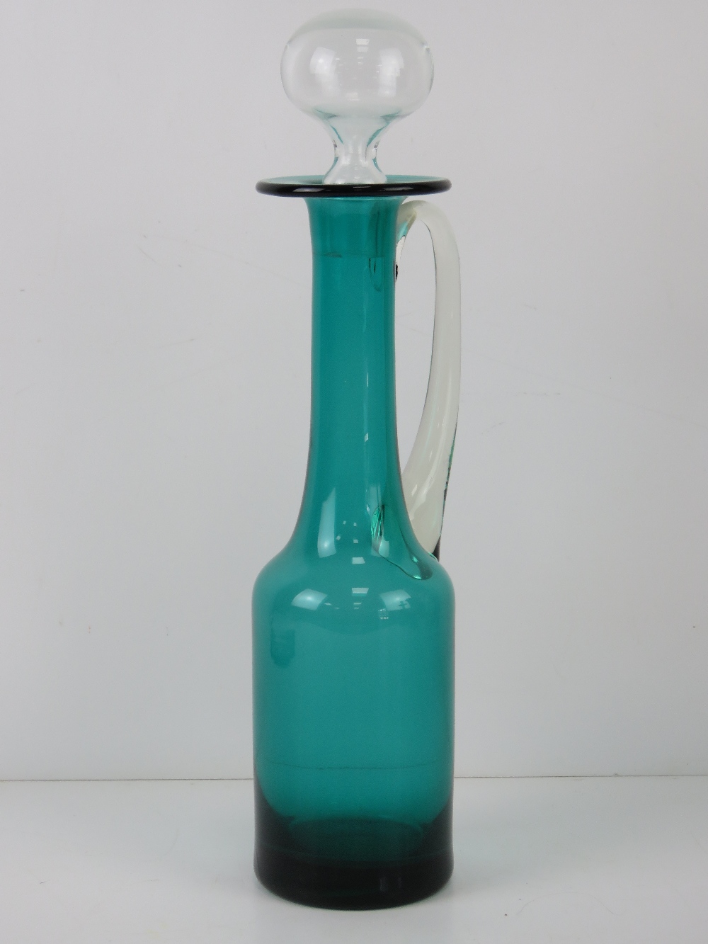 A turquoise and clear glass claret jug standing 39cm high. - Image 2 of 3