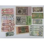 A quantity of bank notes inc Canadian 2 dollar (x3), 5 dollar, 10 dollar,