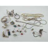 A quantity of assorted silver and white metal jewellery, some a/f, including chains, rings,