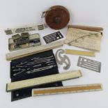 A John Rabone & Sons hundred foot tape measure together with a quantity of assorted cardboard
