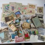 A quantity of assorted vintage and more contemporary postcards together with Kensitas Silks in