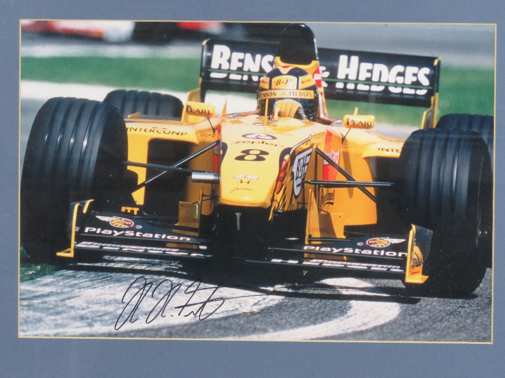 A framed colour photographic print of a Jordan racing car No8, signed Heinz-Harald Frentzen below, - Bild 2 aus 3