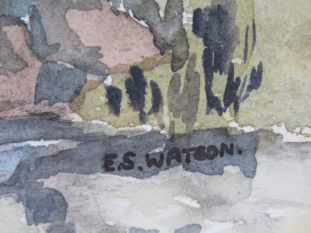 Watercolour by Eve Watson 'Pack horse bridge', signed lower right, 31.5 x 24cm, framed and glazed. - Image 3 of 4