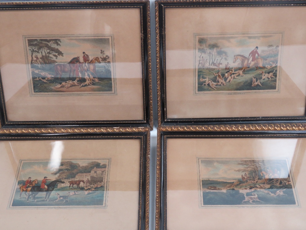 A set of four hand tinted Hare hunting p