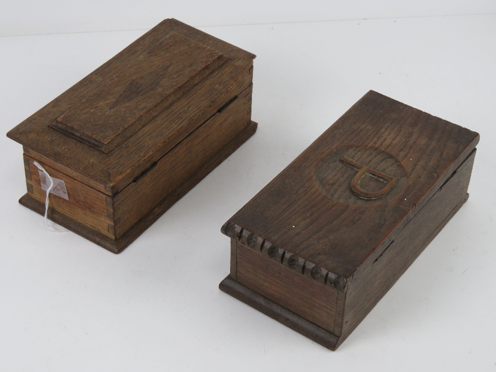 Two lidded oak boxes, one having P carve - Image 3 of 4