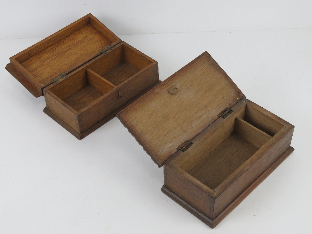 Two lidded oak boxes, one having P carve - Image 2 of 4