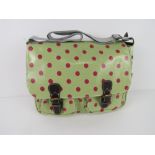 A green polka dot satchel type handbag 'as new', approx 35 x 26cm.