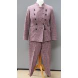 Designed and made by Rosemarie van Bree; cropped trousers and jacket two piece suit in purple tweed,