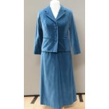 Designed and made by Rosemarie van Bree; A blue velvet two piece suit comprising jacket and skirt,