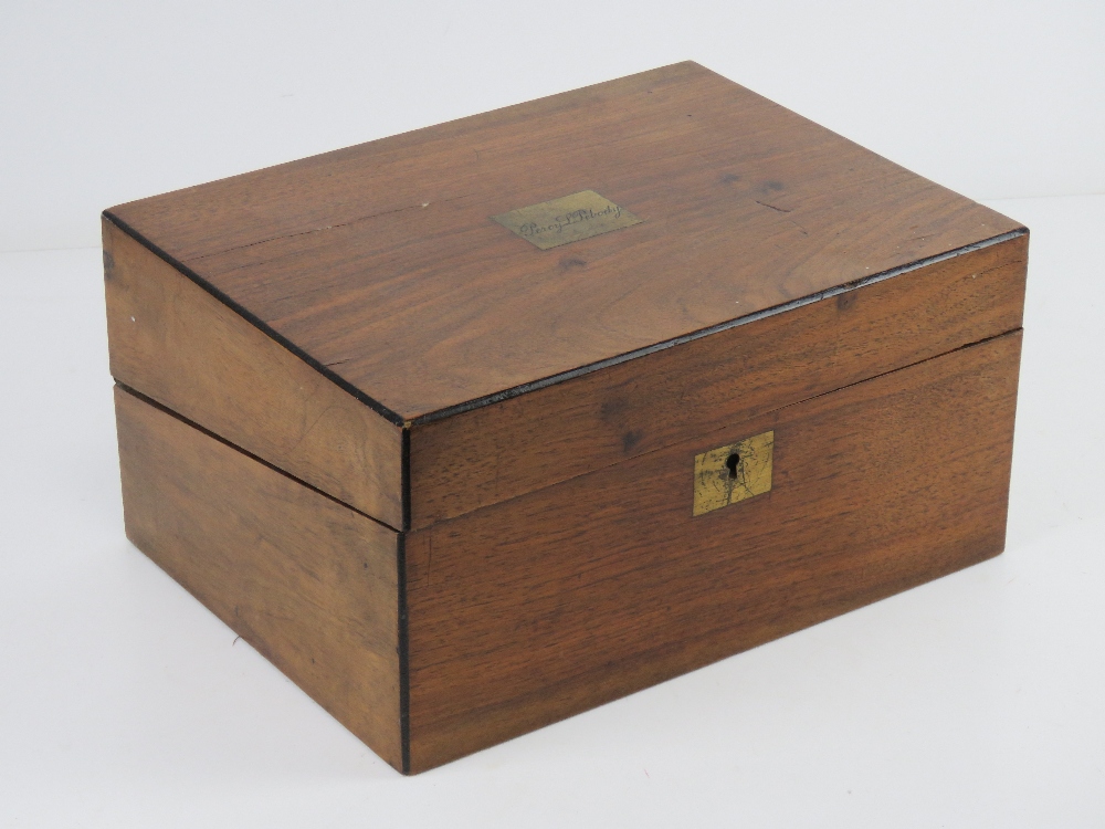 A Victorian mahogany writing box, lid li
