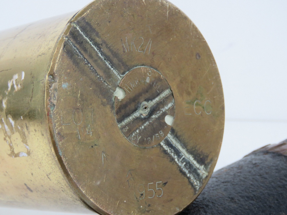 An inert WWI British shrapnel round with case, dated 1916, standing 61cm high. - Image 4 of 4