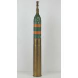 An inert WWI French 75x 370mm gas shell, with a HE long fuse, original paint and dated 1918.